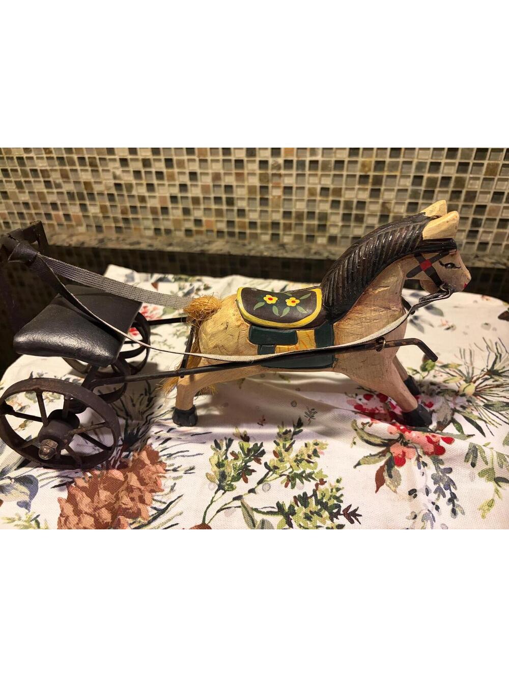 Horse with carriage, wood and hand painted